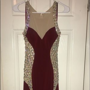 Maroon Backless Mermaid-Style Dress with Gems